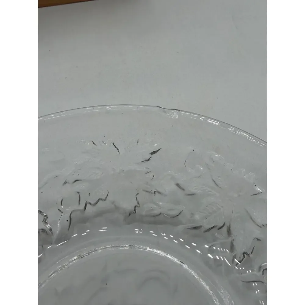 Vintage Clear Pressed Glass Dessert Bowls- Set of 7 Frosted Poinsettia-5.5 Inch⁠